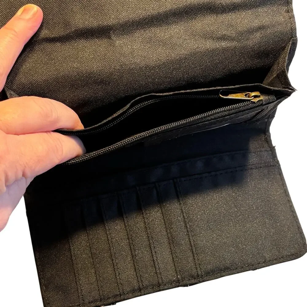 BOC black stitched leather wallet women's clutch purse trifold design NEW w/ tag